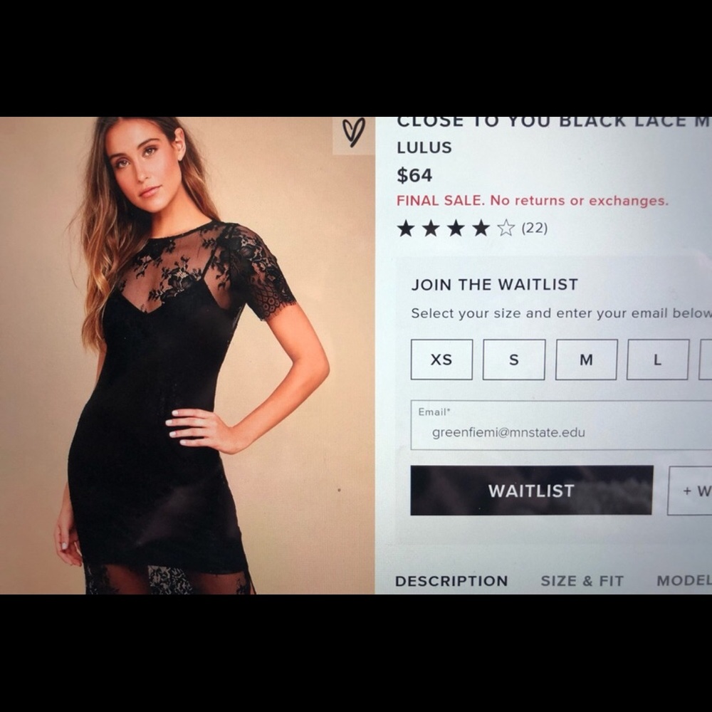 Lulu’s Close To You Black lace Dress - Picture 6 of 6